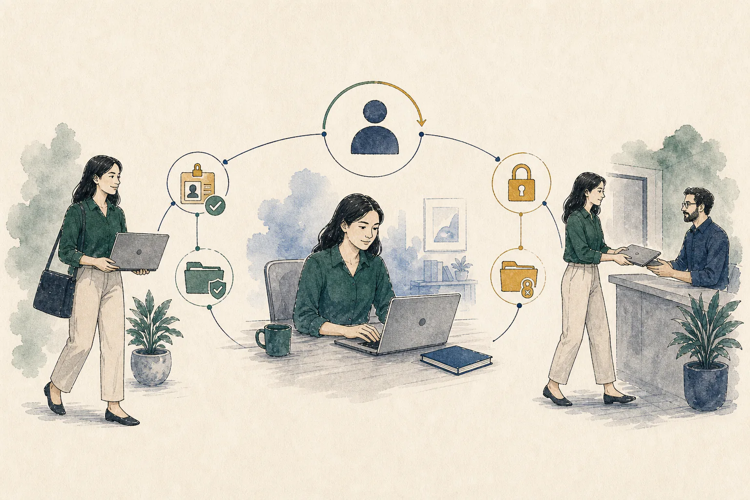 Worker progressing through one connected onboarding and offboarding lifecycle