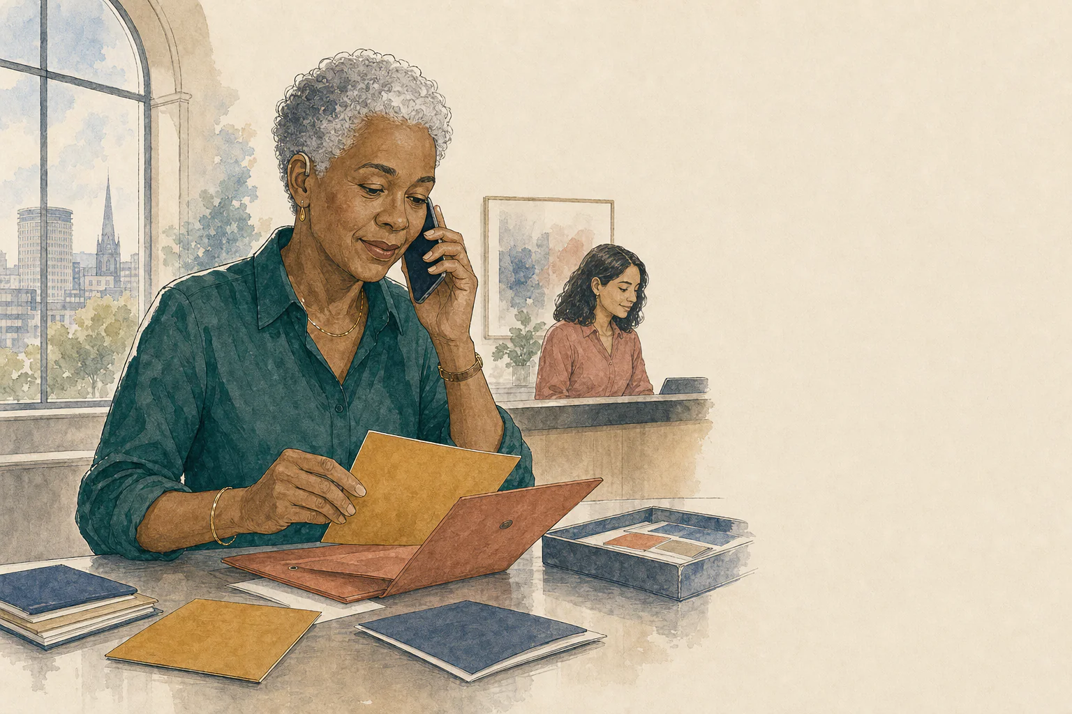 An experienced enquiry coordinator responding by phone at a Birmingham office